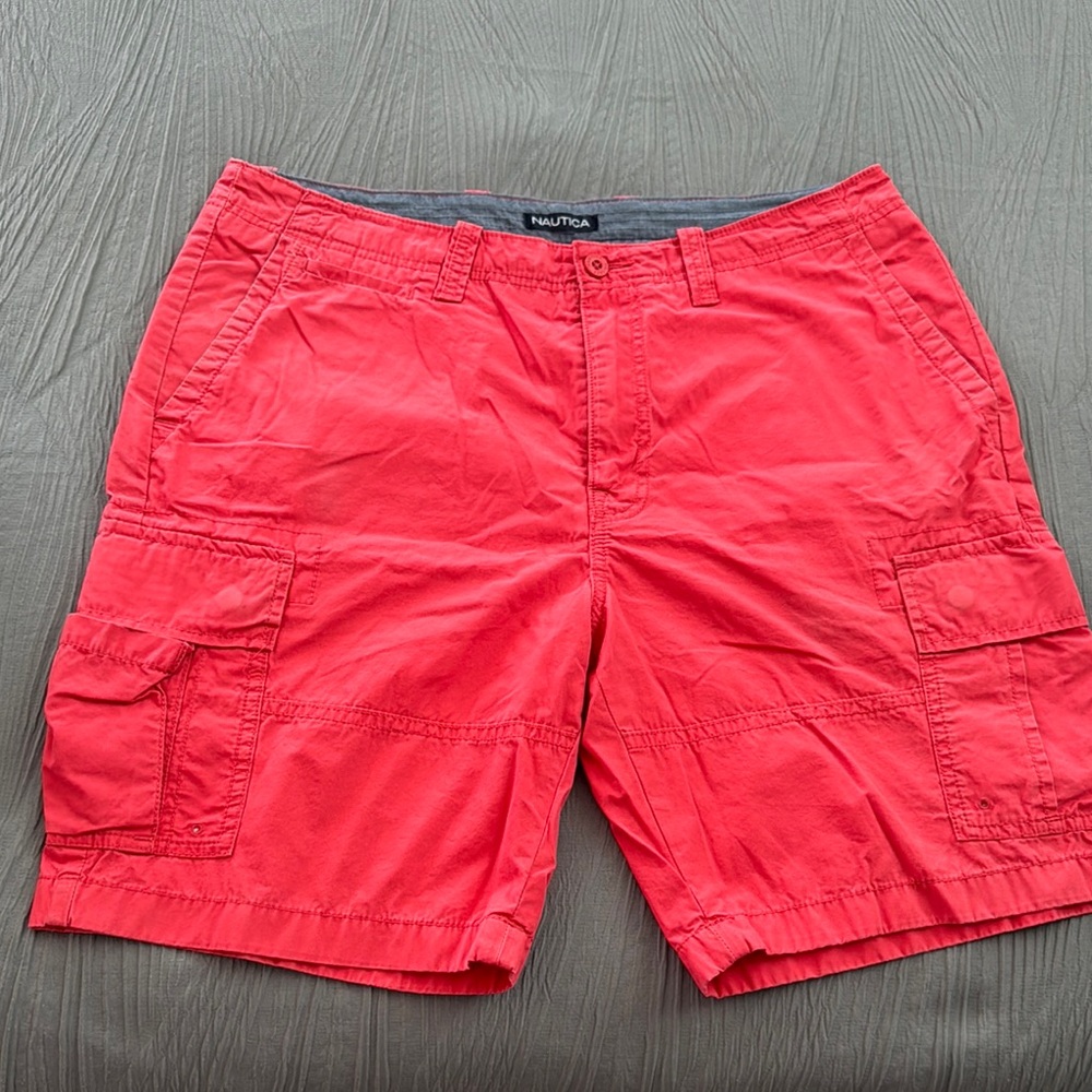 Nautica Red Cargo Shorts Comfortable Cotton Blend